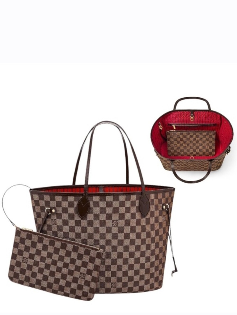 Louis Vuitton LV Damier Ebene N40599 Neverfull MM In GREAT Condition Cherry Red